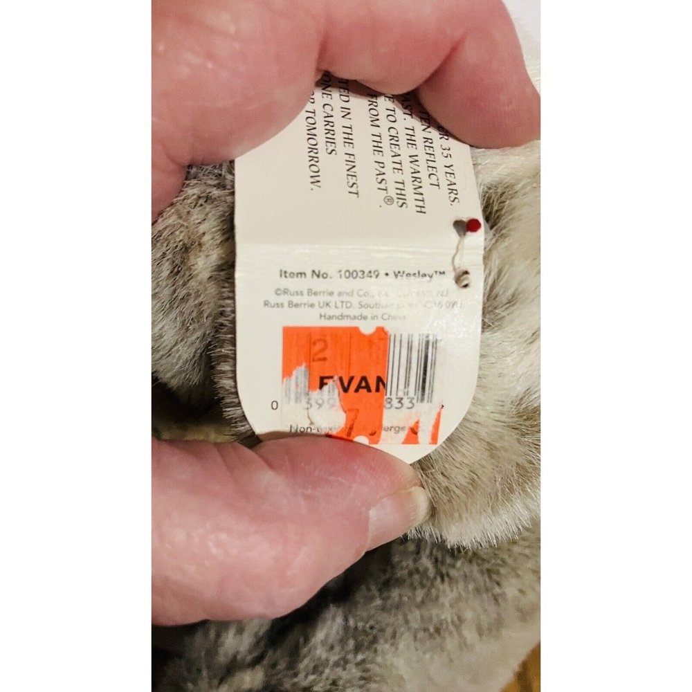 Russ Berrie Plush #100349 WESTLEY Bear Woven Texture Face Feet 12” tags Frosted - Picture 8 of 13